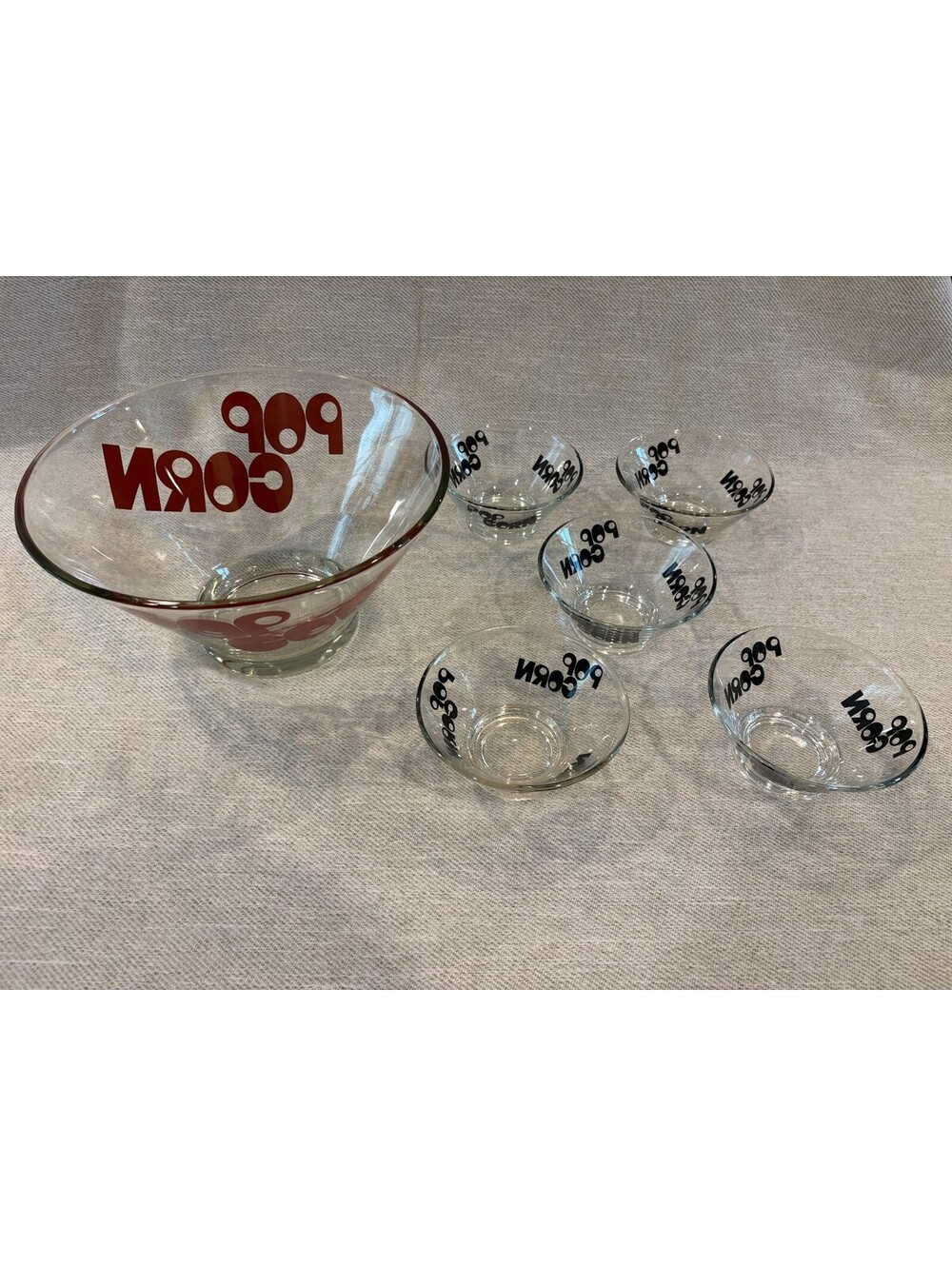 Vintage Hazel Atlas Popcorn Glass Serving Bowl and 6 Individual Snack Bowls Set